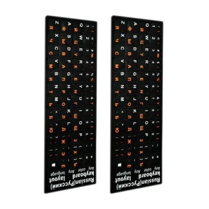 2X Russian-English Laptop Computer Alphabet Keyboard Stickers - Yellow Letters - Zdjęcie 1 z 12