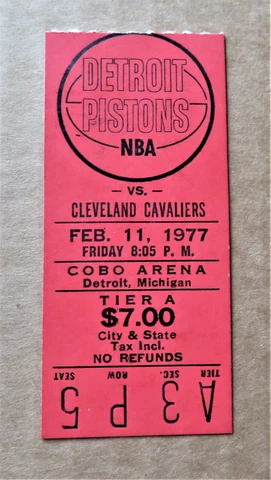 Detroit Pistons vs Cleveland Cavaliers Ticket stub Feb 11, 1977 - COBO Arena ! Cover