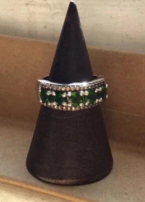 NUEVO Anillo de 5 piedras de circón moca y diopsido cromado, platino pulido alto talla 5 Foto 1 de 4