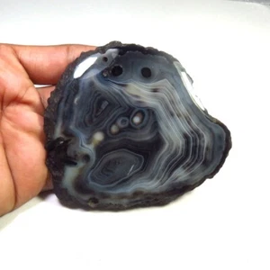 Black Slice Geode Smooth Gemstone 88x77 mm Natural Agate Cabochon 481Cts BS-1085 - Picture 1 of 5