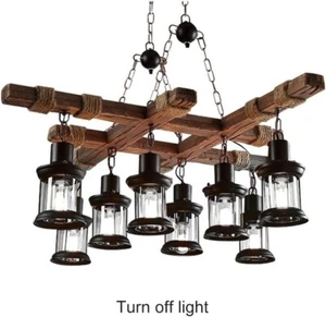 8-Light Industrial Wooden Chandelier Pendant Lamp Island Hanging Ceiling Fixture - Picture 1 of 7