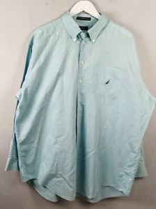 NAUTICA Shirt Mens 18" 34-35 Blue White Long Sleeve Cotton Formal Oxford - Picture 1 of 11