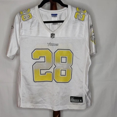 NFL Reebok women's L jersey "Vikings" "28 Peterson" logos v-neck short sleeves Cover