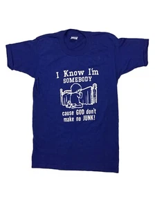 Cool Vintage Kids/Teens T-Shirt Size L (14-16) Blue GOD DONT MAKE NO JUNK - Picture 1 of 18