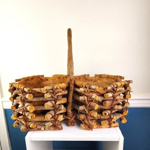 Wooden Logs Dual Basket With Handle Cover