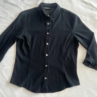 Blusa Harolds Mujer Terciopelo Negra Camisa Abotonada Manga Corta Talla 12 Foto 1 de 4