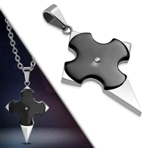 Anhänger + Kette Herren Kreuz Stahl Surplombée Kreuz Schwarz Rotierend WPB071 - Picture 1 of 2