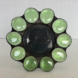 Vintage Green Glass Round Ornate Photo Frame Fits 3x3 Photo - Picture 1 of 10