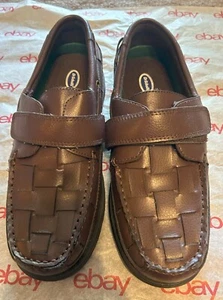 Dr. Scholls Men's Size 7D Loafers Brown Leather Woven Basket Hook & Loop 42G-04 - Picture 1 of 5