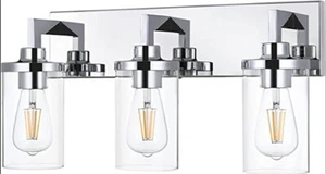VINLUZ 3 Light Modern Vanity Lighting for Bathroom Chrome Finish, Glass Shade - Picture 1 of 5