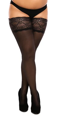 Biggi Big Lace 40 DEN halterlose Strümpfe | Große Größen Schwarz Haut Plus Size - Bild 1 von 4