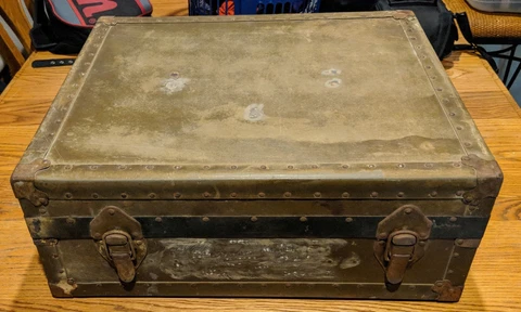 Vintage Antique Heavy Duty US Red Cross Foot Locker Trunk 24"x 20"x 9" Cover