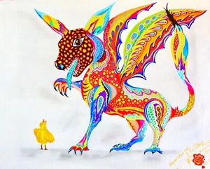 CHUPACABRA & das GELBE KÜKEN Gemälde ORIGINAL Leinwand Karton EINZIGARTIGES COA - Bild 1 von 9