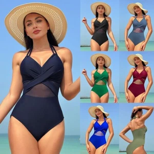Traje de baño para mujer adelgazante de una pieza control de barriga traje de baño Halter traje de baño - Imagen 1 de 21