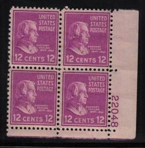 1938 Zachary Taylor Prexy 12c Sc 817 MNH OG 22048 LR eye plate block (05 - Picture 1 of 1