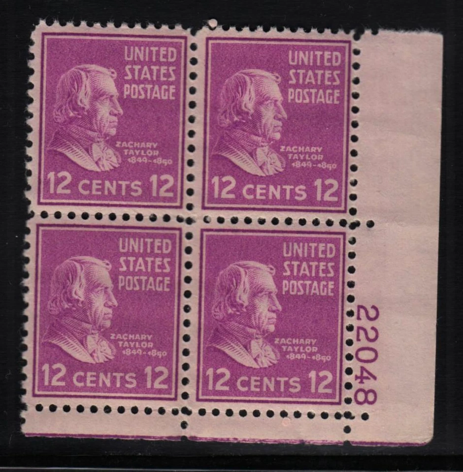1938 Zachary Taylor Prexy 12c Sc 817 MNH OG 22048 LR eye plate block (05 - Image 1 of 1