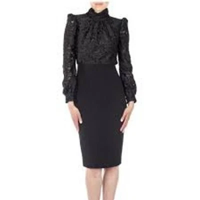 Badgley Mischka Formal Long Sleeve Dress Velvet Burnout Mock Neck Cocktail Sz8 - Image 1 of 4