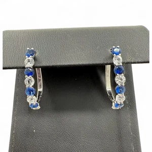 Created Blue Sapphire White Sapphire Leverback Earrings 925 Sterling Silver - Picture 1 of 8
