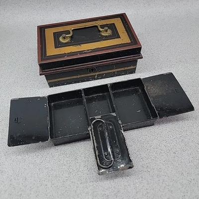 Vintage Metal Money Tin With Coin Tray Petty Cash Box Made in England  - Image 1 of 4
