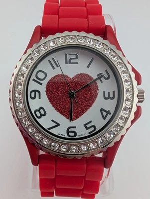 Geneva Platinum Watch Heart Dial Women 38mm Case Red Silicone Band- New Battery - Image 1 of 4