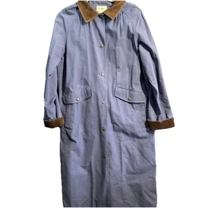 VTG LL Bean Long Canvas Barn Chore Coat S Duster Aztec Lining Periwinkle Blue - Picture 1 of 18