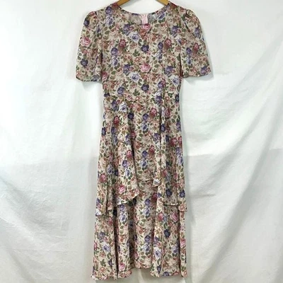 Kids La Belle Vintage 80s Floral Basque Waist Tiered Dress Girls 14 Cottage  - Image 1 of 4