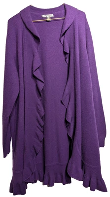 Suéter Charter Club Cashmere para mujer 2X cárdigan púrpura con volantes dobladillo delantero abierto Foto 1 de 4