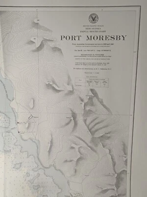 Vintage US Navy WWII Nautical Chart of Papua New Guinea - Port Moresby WW2 Naval - Image 1 of 4