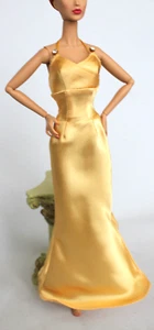 Barbie Gold Simple Elegant Satin Halter Dress Gown Outfit fit Fashion Royalty MM - Picture 1 of 17