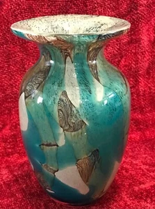 7” Signed MDINA 06 90-141 MALTA ART GLASS VASE MICHAEL HARRIS Blue Brown - Picture 1 of 5