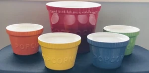 5 Piece Bright Brilliant Rainbow Colors Ceramic POPCORN Set Heavy Adorable - Picture 1 of 14