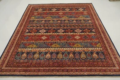 8 x 9 ft Blue Red Animal Gabbeh Oriental Afghan Hand Knotted Wool Tribal Rug - Image 1 of 4