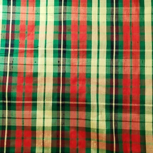 Green Red Yellow Christmas Plaid Silk Dupioni Fabric Iridescent 42" by the Yard - Picture 1 of 9