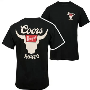 Coors Banquet Rodeo Horns Logo Front and Back Print T-Shirt Black - Picture 1 of 35