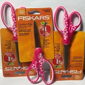 Fiskars Scissors Comfort Soft Grip 7" 3 Pairs Pink Stainless Steel Pointed Tip - Picture 1 of 12