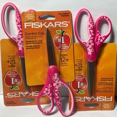Fiskars Scissors Comfort Soft Grip 7" 3 Pairs Pink Stainless Steel Pointed Tip - Image 1 of 4