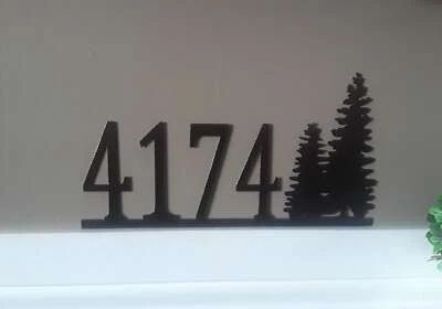Rustic Address Sign | Pine Tree Sign | House Numbers | Metal Address Sign - Image 1 of 4
