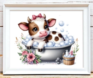 Cow Wall Art Print, Cow in a Tub Print, Farmhouse Decor, Home Decor Wall Art #46 - Picture 1 of 2