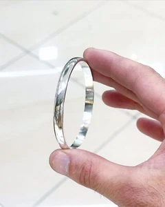 HEAVY Solid 999 Silver Bangle For Women And Men D Shape Hand Made Closed Bangle - Picture 1 of 5