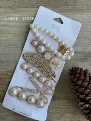 6Pcs/Set Leaves Feather Pearl Hairpins Rhinestone Hair Clips  Crystal Headwead - Image 1 of 4