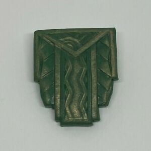 GREEN & GOLD ART DECO STYLE HAND CRAFTED ARCHITECTURAL BROOCH ZIGZAG