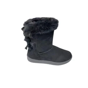 Kinder Mädchen & Jungen flaches Fellband Schleife Winter warm niedriger Absatz Stiefeletten Schuhe Größe - Bild 1 von 7