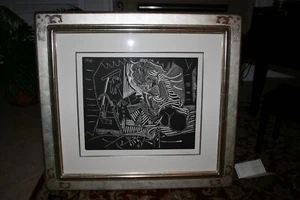 PABLO PICASSO DEJEUNER SUR L'HERBE LINOCUT LINOLEUM CUT - Picture 1 of 6