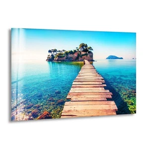 Arte de pared de vidrio de paisaje marino con muelle - Imagen 1 de 4