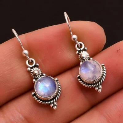 Woman Vintage Shaped Purple Amethyst Gemstone Silver Dangle Hook Earrings New - Image 1 of 4