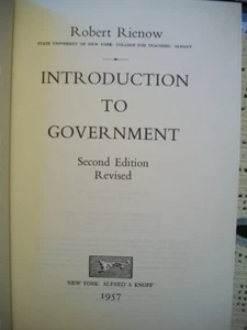 Introduction to Government (Robert Rienow, 1957 HC) 2nd Ed Revised No DJ - Picture 1 of 12