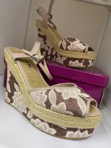 Romantic Eco Look Wedges Platformed Shoes Size 38 UK 5 New Brown Floral - Picture 1 of 11
