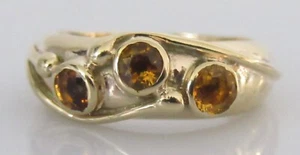 9ct Gold Ring - Vintage 9ct Yellow Gold Citrine 3 Stone Gypsy Ring Size L - Picture 1 of 17