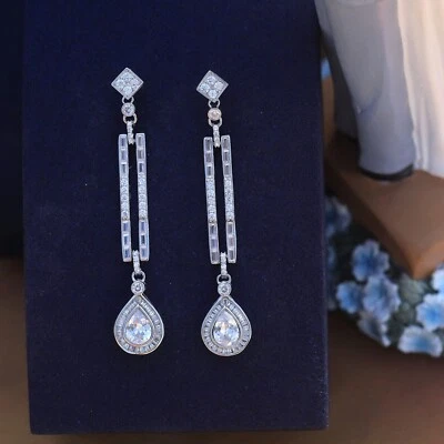 Ohrringe Clip Auf Nicht Durchbohrt Silber Anhänger Cz Leiste Weiß - Bild 1 von 4