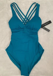 NWT $125 LA BLANCA Island Goddess Multi-Strap Cross-Back One Piece Size 12 - Picture 1 of 14